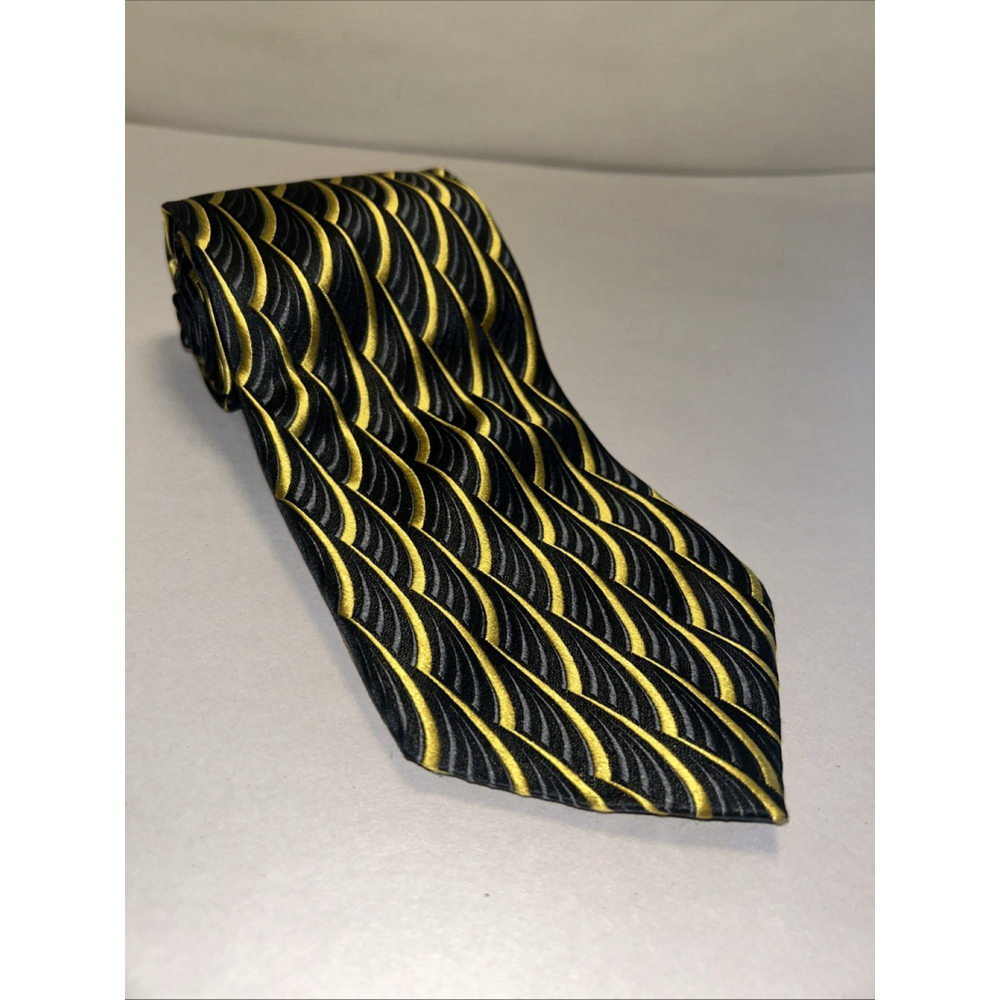 Desantis Collection Silk Tie Black With Gold Waves